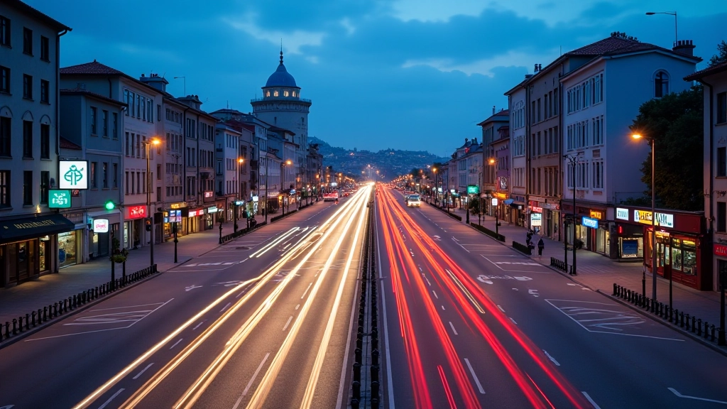 İzmir Alsancak bölgesinin gece görüntüsü, trafik sinyalleri ve deniz kenarı şehir